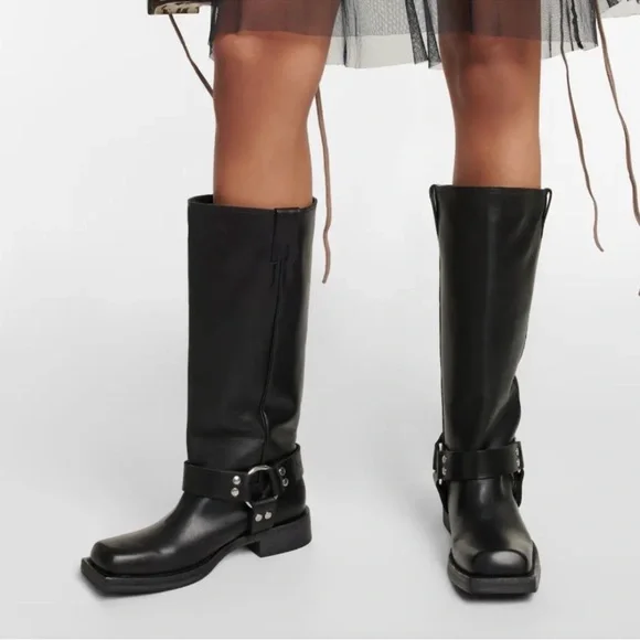 Acne Studios - Leather Calf High Buckle Biker Boots - Size 7 - Picture 2 of 12